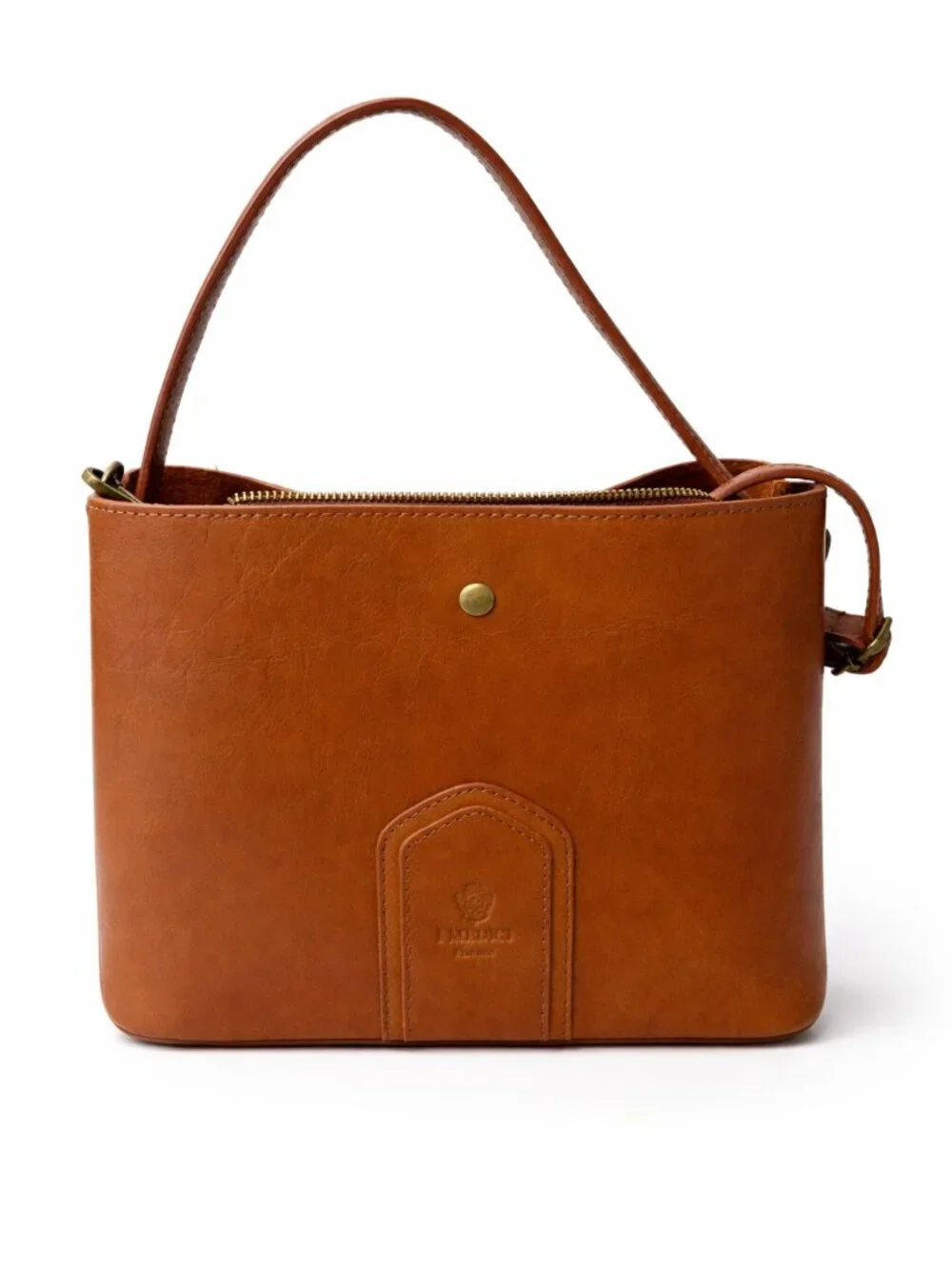 Chestnut Brown Italian Leather Shoulder Bag with Top Handle - Picture 1 of 3